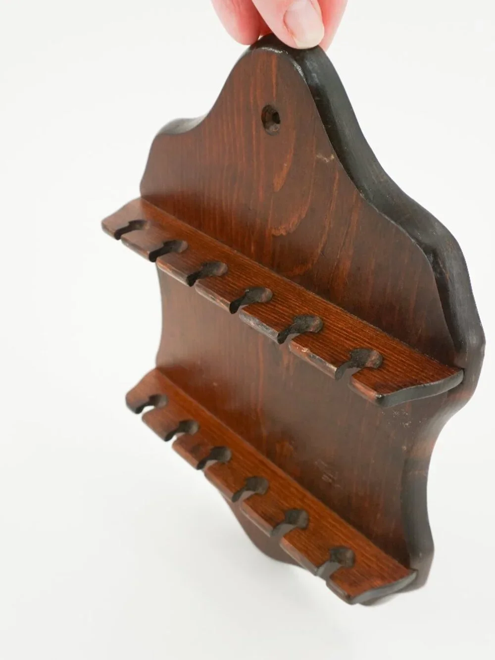 Vintage Collector Spoon Display Rack, Holder, Dark Wood Wall Mount, 10x7 Inch